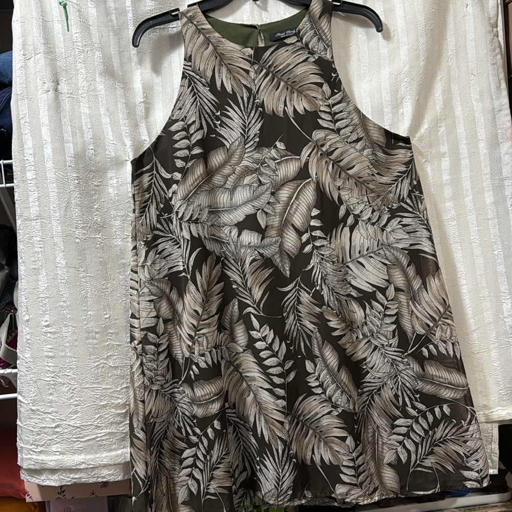 Final Touch Olive and Brown Leaf Pattern Dress, Size L